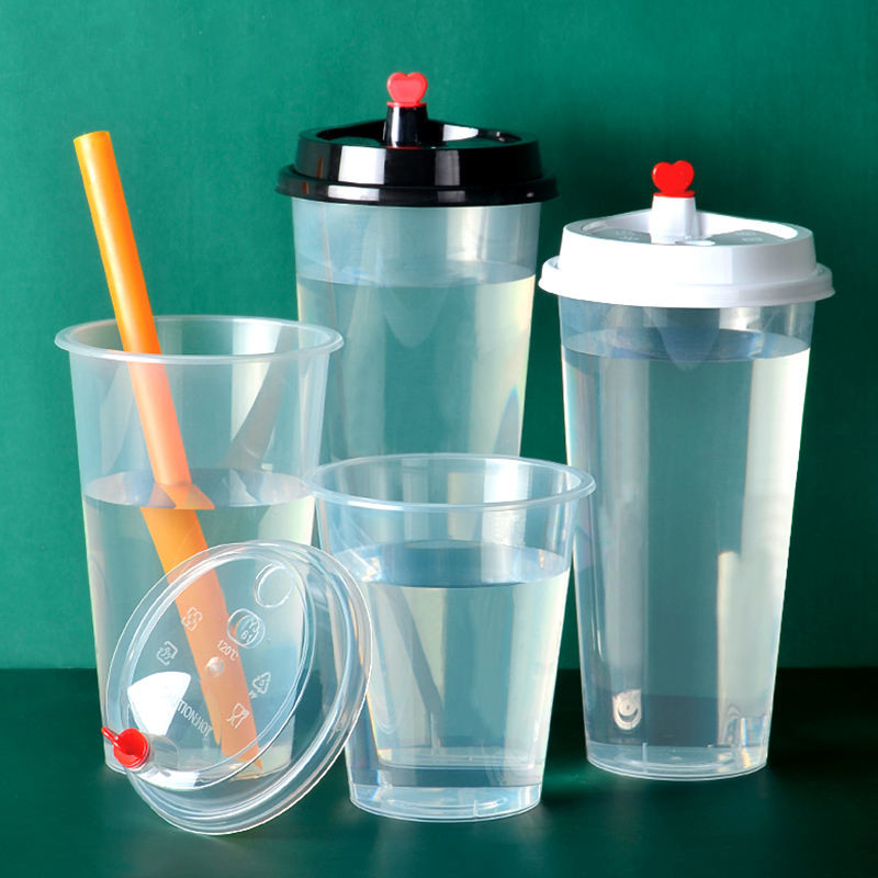 Lid Clear Pp Boba Bubble Jednorazowy plastikowy kubek Niestandardowe logo drukowane na zimny gorący napój