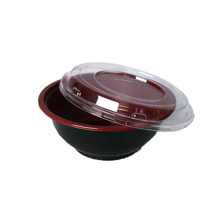 Czerwony i czarny pojemnik na zupę z makaronem Jednorazowa plastikowa miska na makaron