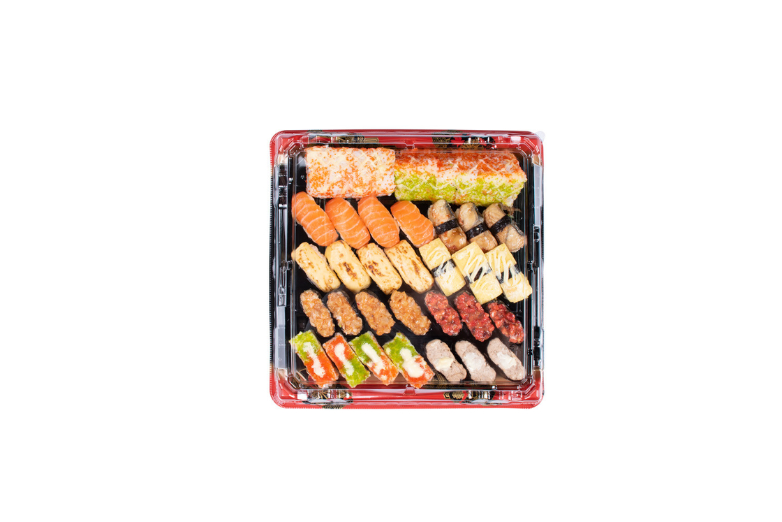 Czarny Czerwony Jednorazowy Pudełko Sushi Z Przejrzystą Pokrywką Do Wyjęcia Pudełko Sushi Ciasto Owocowe Pojemnik na deser