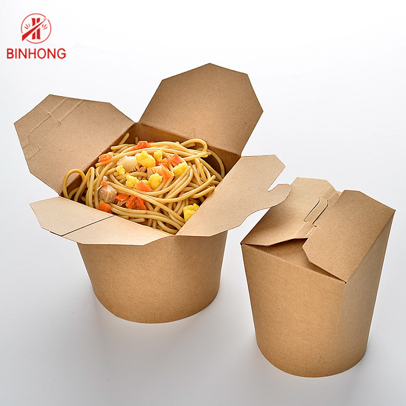 Logo na zamówienie Drukowane Kraft Paper Noodle Box Biodegradable Food Box z uchwytem Ochrona UV I Mat Lamination