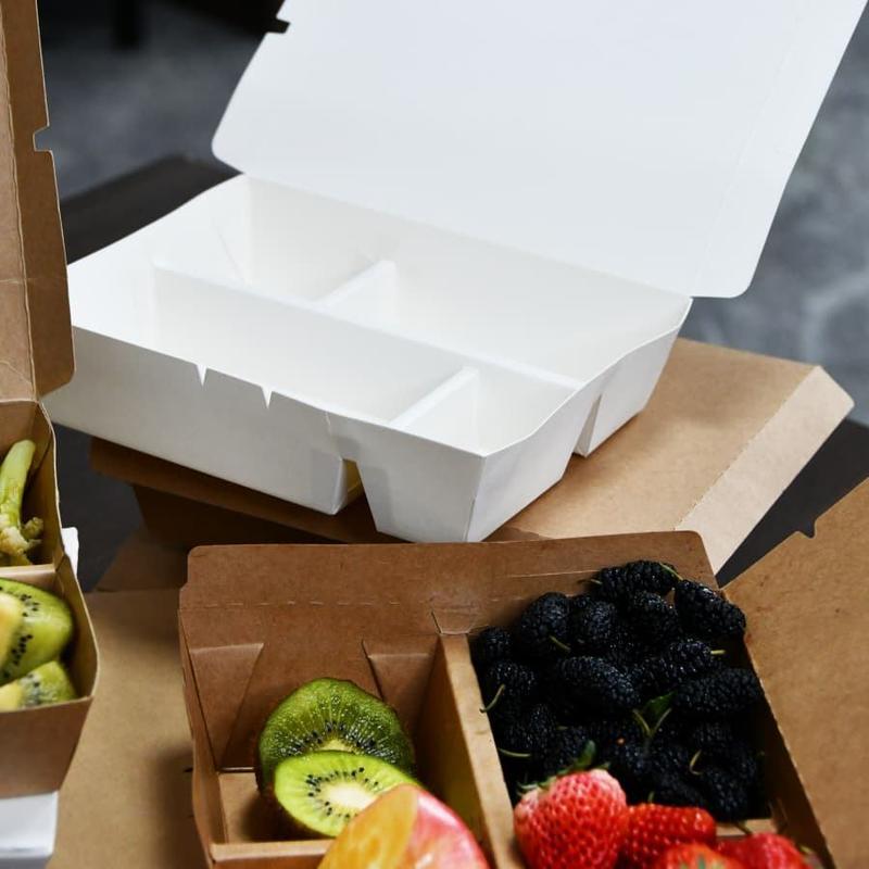 Najlepszy i najtańszy 4-komorowy jednorazowy pojemnik do przygotowywania posiłków, wielokomorowy papierowy pojemnik na lunch Kraft