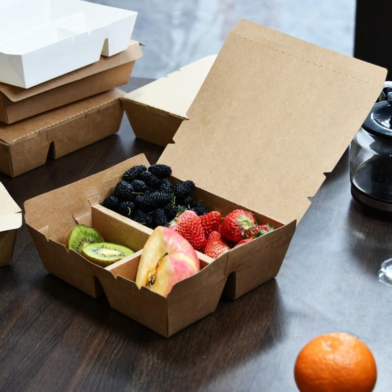 Najlepszy i najtańszy 4-komorowy jednorazowy pojemnik do przygotowywania posiłków, wielokomorowy papierowy pojemnik na lunch Kraft