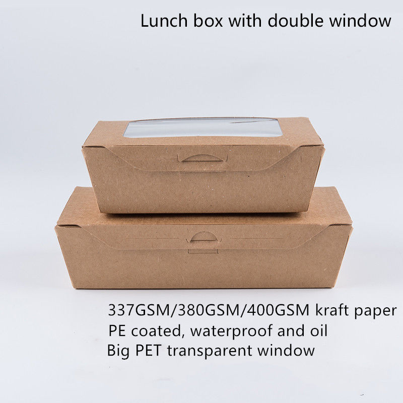 1200ml 337 380 400gsm Papierowe pudełko na lunch z okienkiem PET