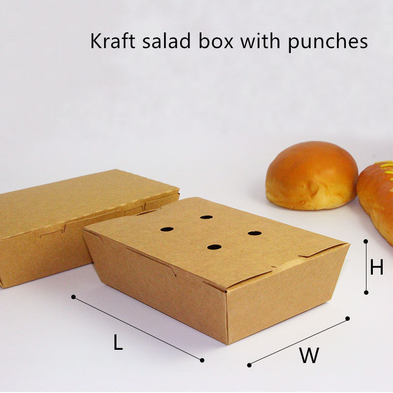 Sałatka Kraft Paper Take Away Box Kuchenka mikrofalowa Jednorazowa z dziurkaczami