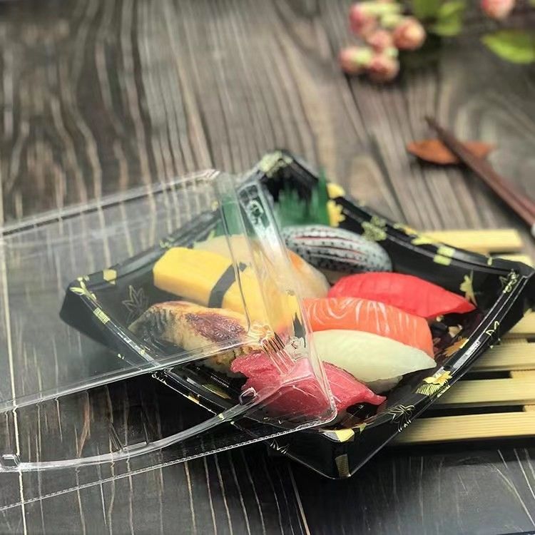 Przezroczysta plastikowa taca do sushi z przezroczystą pokrywką Jednorazowa taca spożywcza
