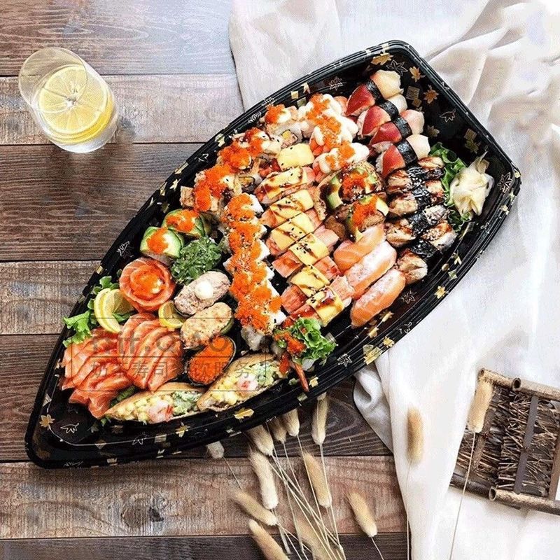 Recyklingowy, jednorazowy plastikowy talerz sashimi do sushi