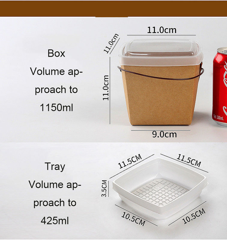 Recycle Kraft Paper Take Away Lunch Pudełko z makaronem z tacą i uchwytem